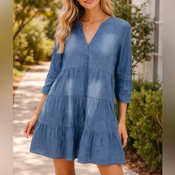 Pink Lily Dresses & Skirts - Pink Lily Spring Denim Tiered Dress